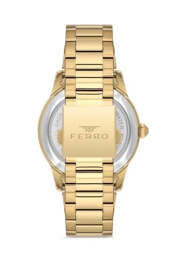 Ferro Sarı Çelik Kordon Erkek Kol Saati F31445A-B 3ATM Su Geçirmez 2 Yıl Garantili HediyePaketli