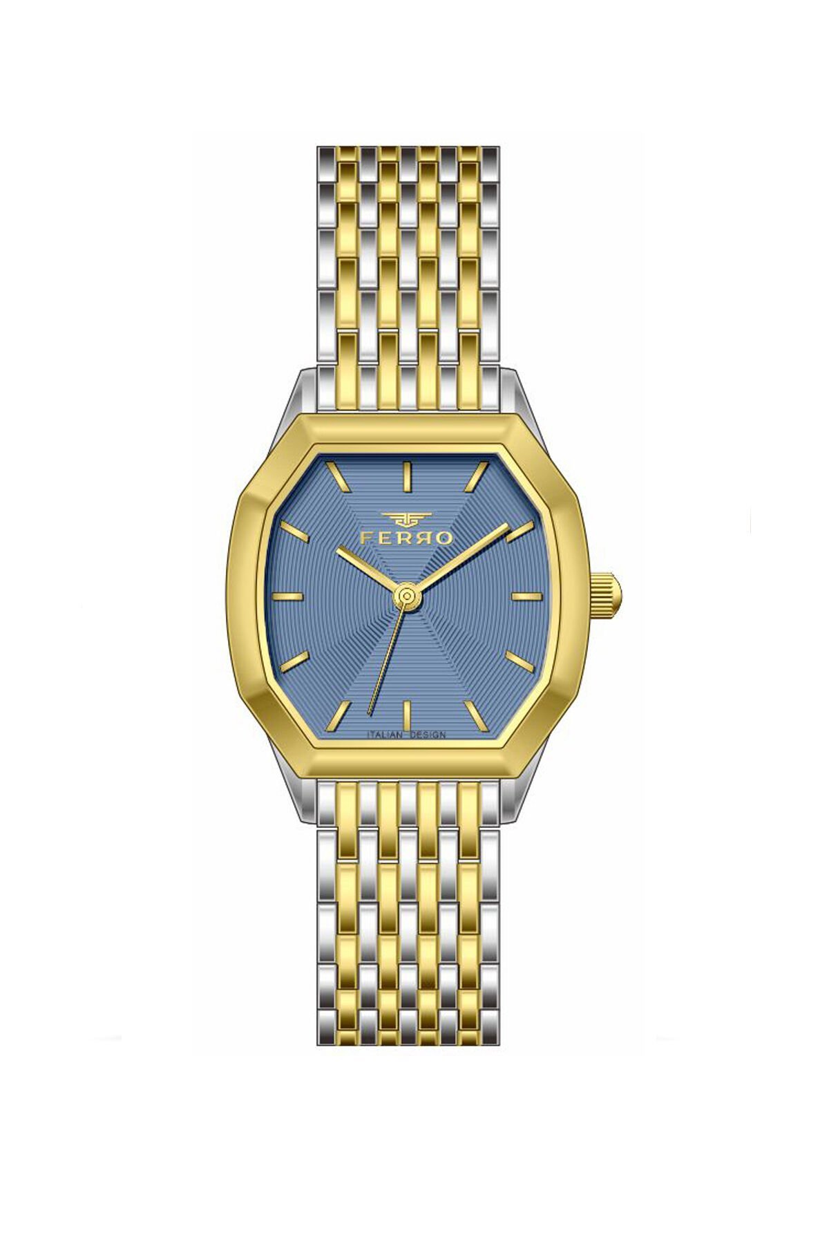 Ferro Sarı ve Gümüş Çelik Kordon Kadın Kol Saati FL21766AWT-D3 3ATM Su Geçirmez 2 Yıl Garantili