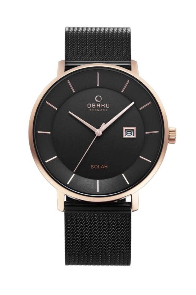 Obaku Denmark V222GRVBMB Solar Hasır Siyah 42 mm Erkek Kol Saati