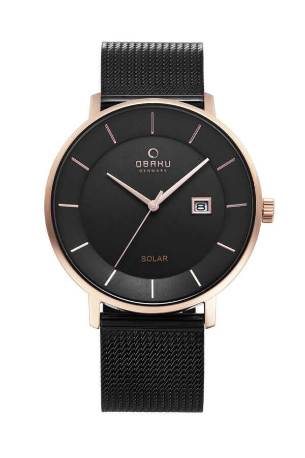 Obaku Denmark V222GRVBMB Solar Hasır Siyah 42 mm Erkek Kol Saati