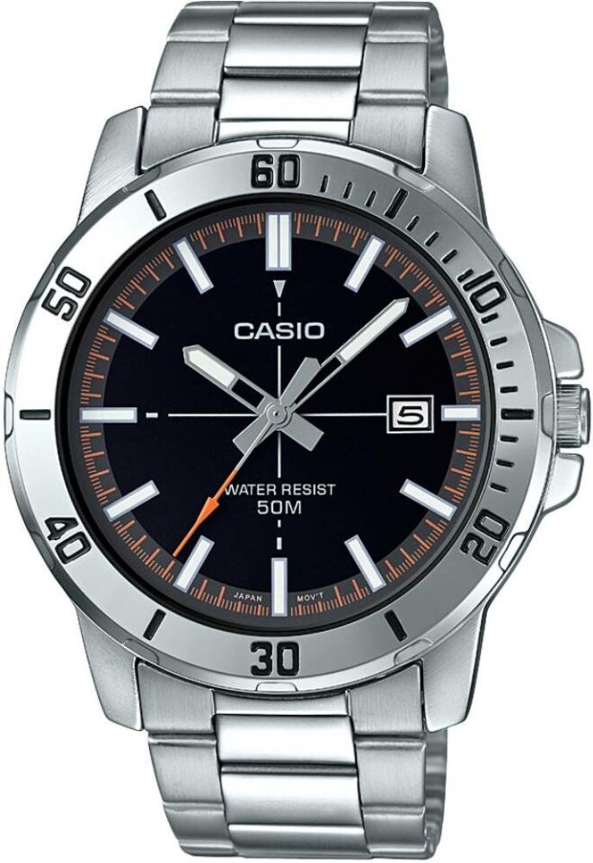 Casio MTP-VD01D-1E2VUDF Quartz Çelik Gri Siyah Kadran 45 mm Erkek Kol Saati
