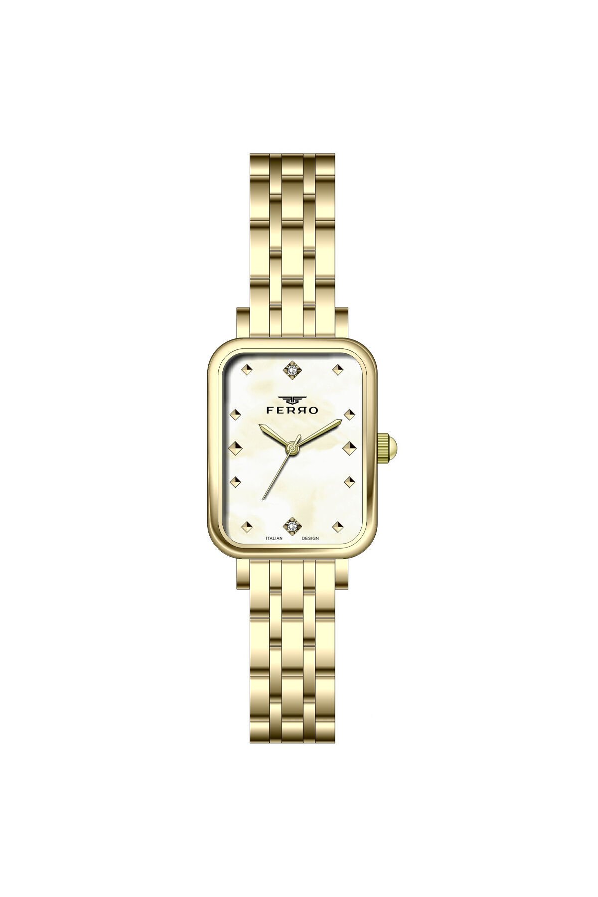 Ferro Sarı Çelik Kordon Kadın Kol Saati FL21742AWT-B4 3ATM Su Geçirmez 2 Yıl Garantili HediyePaketli