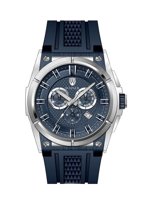 Wainer WA.16666-C 45.5mm Lacivert Silikon Kordonlu Kronolu Erkek Kol Saati