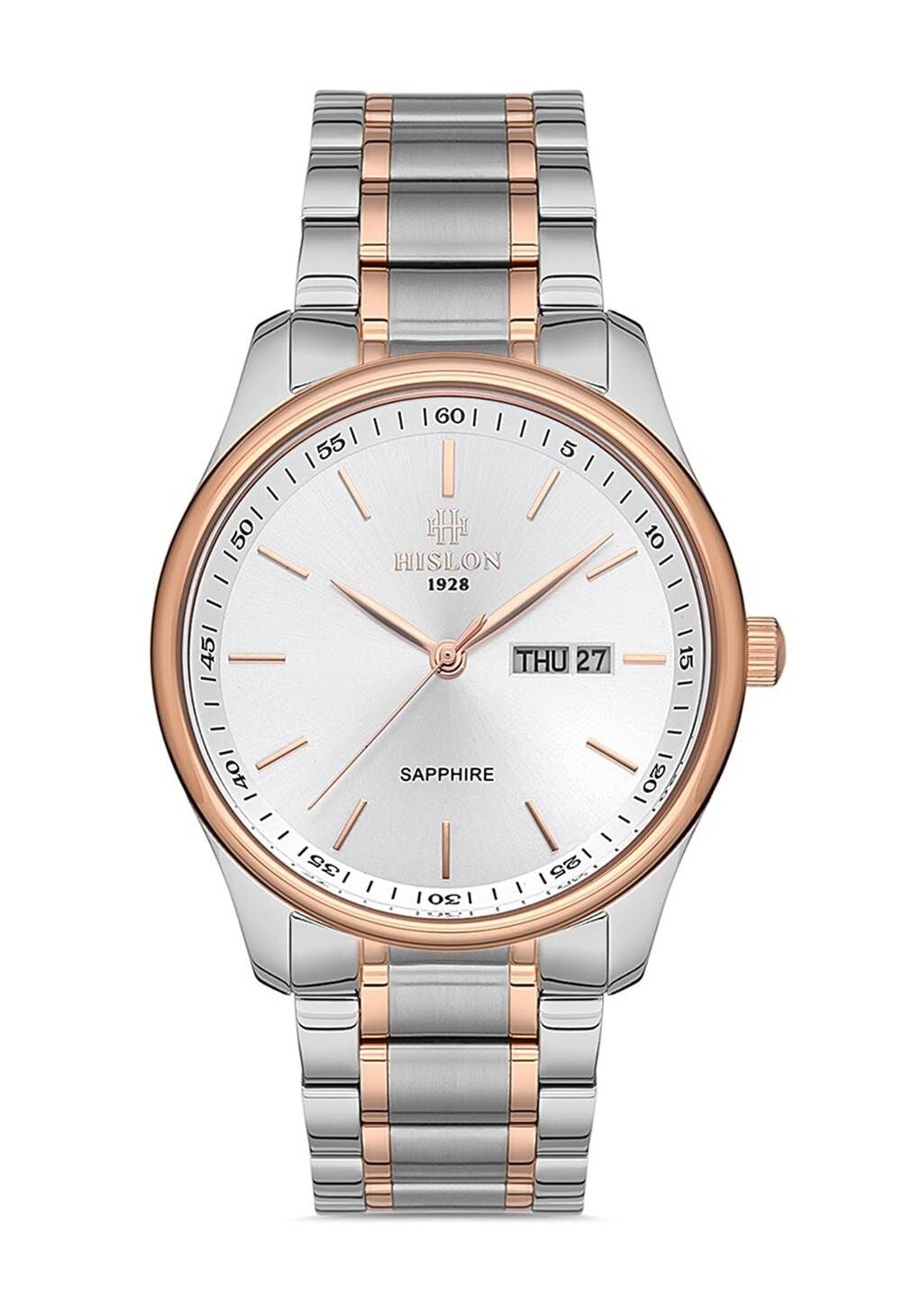 Hislon CL113T-03SR Japon Analog Çelik Rose/Gri 42 mm Safir Cam Erkek Kol Saati