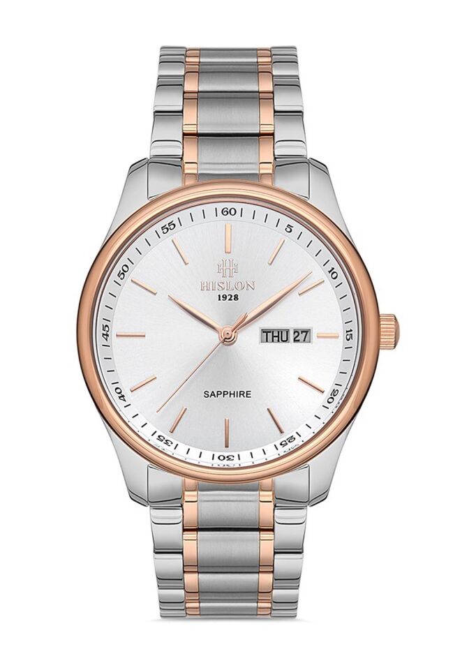 Hislon CL113T-03SR Japon Analog Çelik Rose/Gri 42 mm Safir Cam Erkek Kol Saati