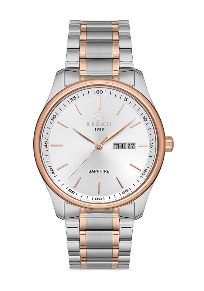 Hislon CL113T-03SR Japon Analog Çelik Rose/Gri 42 mm Safir Cam Erkek Kol Saati