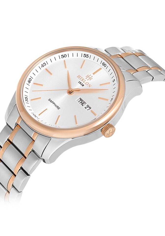 Hislon CL113T-03SR Japon Analog Çelik Rose/Gri 42 mm Safir Cam Erkek Kol Saati