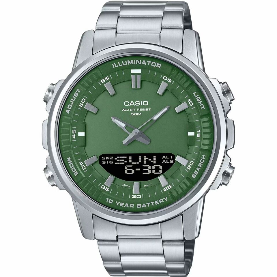 Casio AMW-880D-3AVDF Quartz Çelik Gri Yeşil Kadran 47 mm Erkek Kol Saati