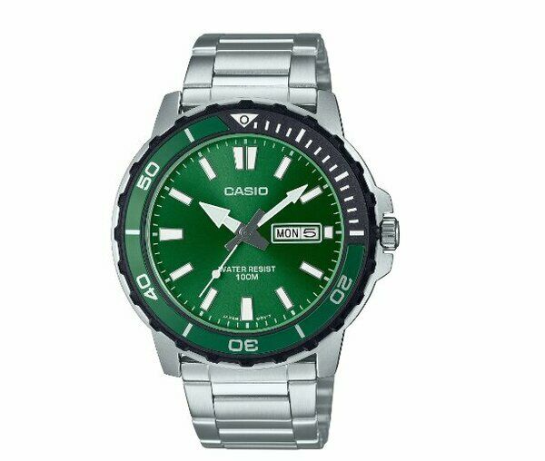 Casio MTD-125D-3AVDF Quartz Çelik Gri Yeşil Kadran 46 mm Erkek Kol Saati