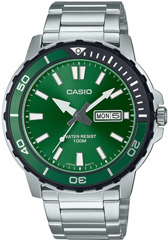 Casio MTD-125D-3AVDF Quartz Çelik Gri Yeşil Kadran 10 ATM 46 mm Erkek Kol Saati