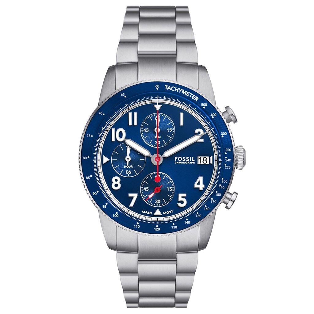 Fossil FFS6047 Quartz Çelik Gri Mavi Kadran 42 mm Erkek Kol Saati