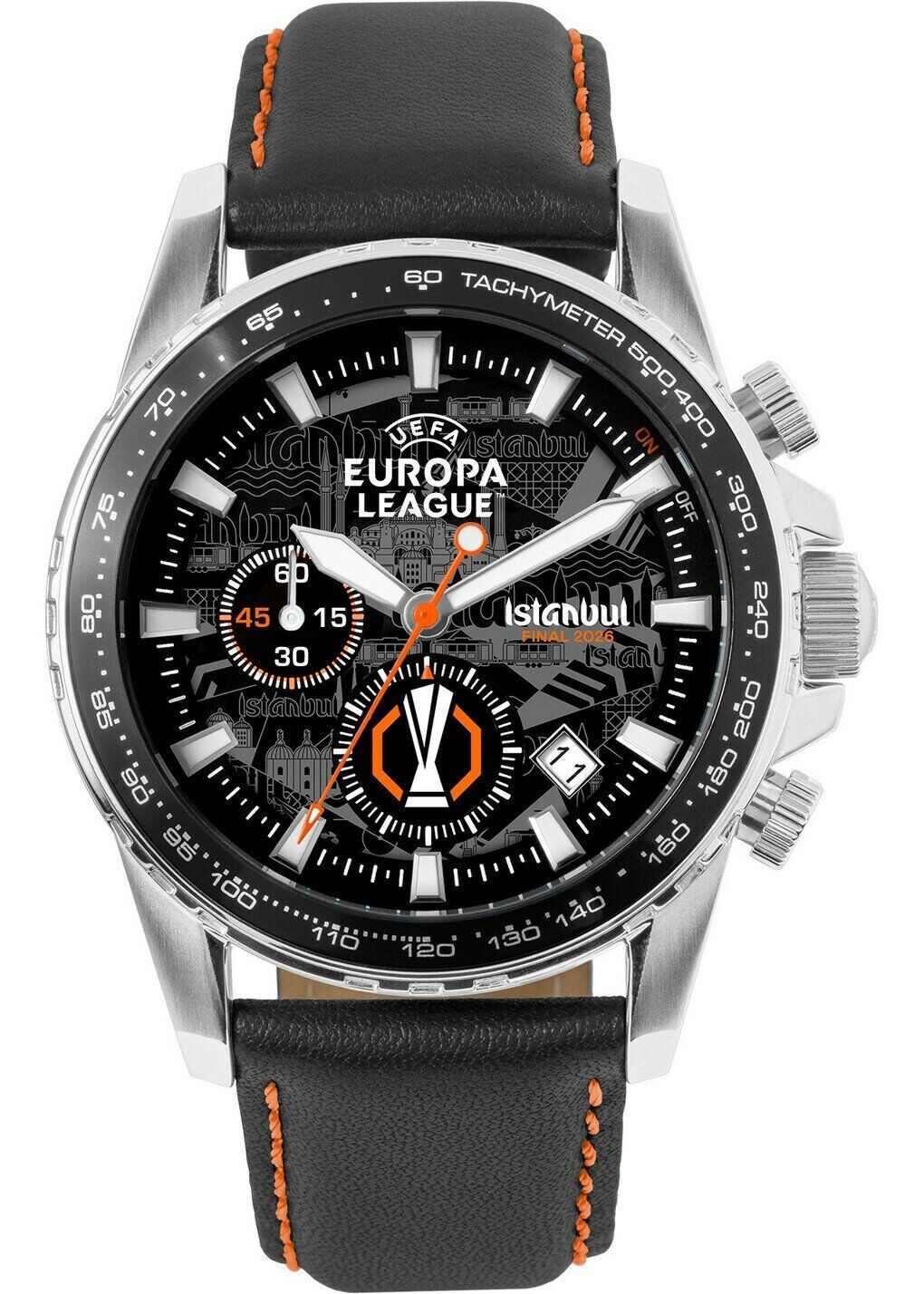 Jacques Lemans EL-102C Uefa Europa League Istanbul Quartz Deri Siyah 10 ATM 42 mm Erkek Kol Saati