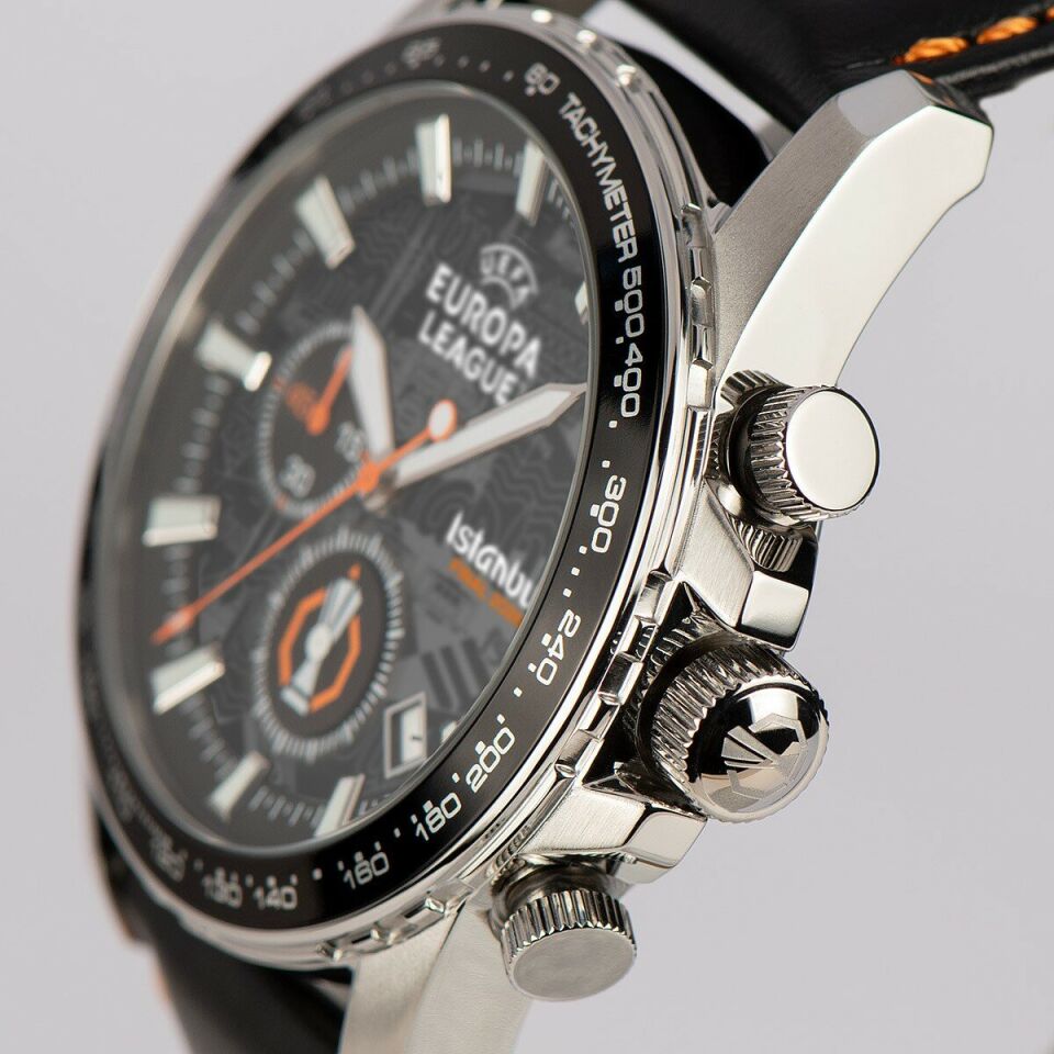 Jacques Lemans EL-102C Uefa Europa League Istanbul Quartz Deri Siyah 10 ATM 42 mm Erkek Kol Saati