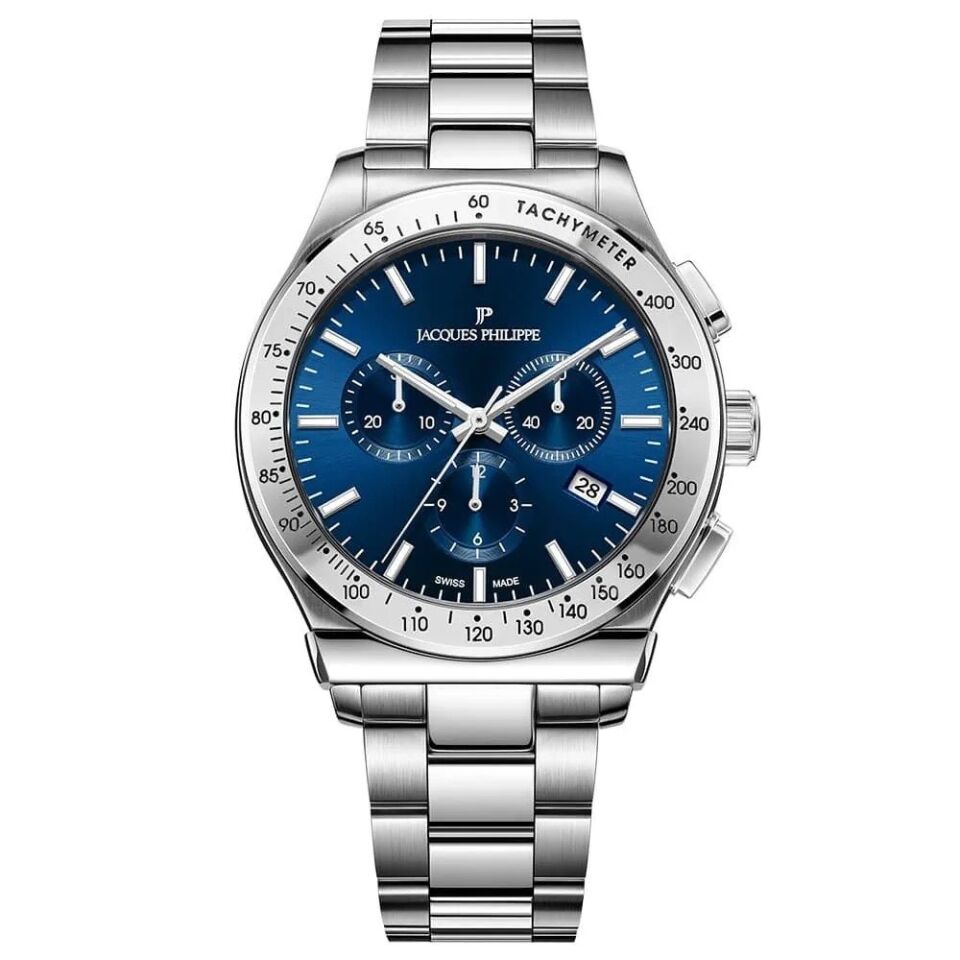 Jacques Philippe JPQGC701336 Swiss Made Quartz Çelik Gri Lacivert Kadran Safir Cam 41 mm Erkek Kol Saati