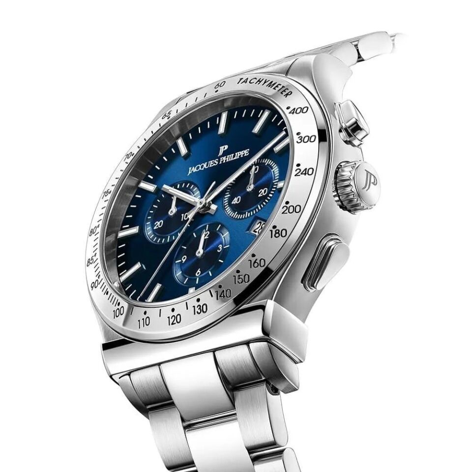 Jacques Philippe JPQGC701336 Swiss Made Quartz Çelik Gri Lacivert Kadran Safir Cam 41 mm Erkek Kol Saati