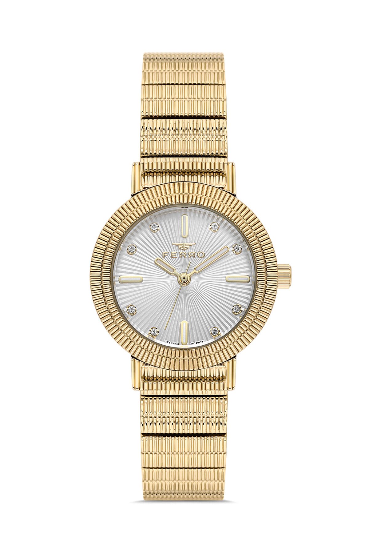 Ferro Sarı Çelik Kordon Kadın Kol Saati FL40149A-B 3ATM Su Geçirmez 2 Yıl Garantili HediyePaketli