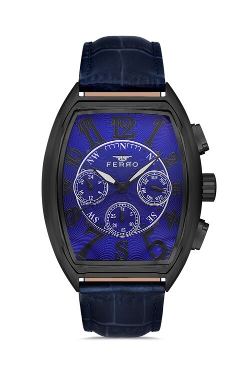 Ferro Lacivert Deri Kordon Erkek Kol Saati FM11447B-ZA Fonksiyonları Aktif 3ATM Su Geçirmez