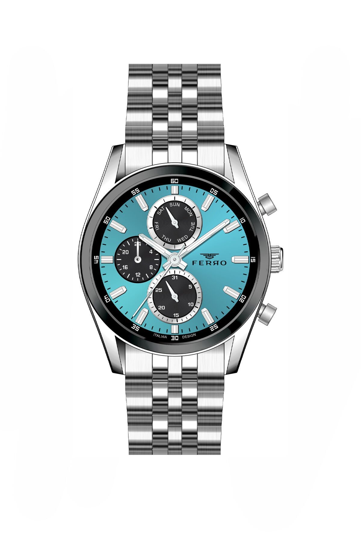 Ferro Gümüş Çelik Kordon Erkek Kol Saati FM11747AWT-J6 Fonksiyonları Aktif 3 ATM Su Geçirmez