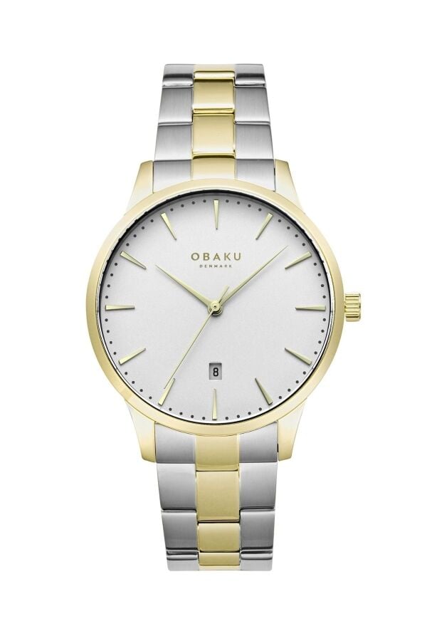Obaku Denmark V247XDGISF Quartz Çelik Altın/Gri Beyaz Kadran Safir Cam 42 mm Erkek Kol Saati