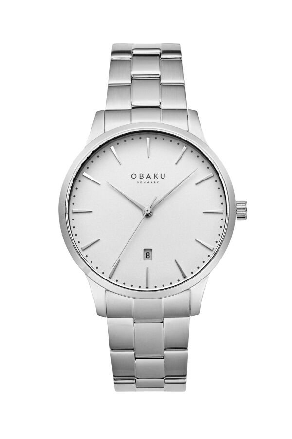 Obaku Denmark V247XDCISC Quartz Çelik Gri Beyaz Kadran Safir Cam 42 mm Erkek Kol Saati