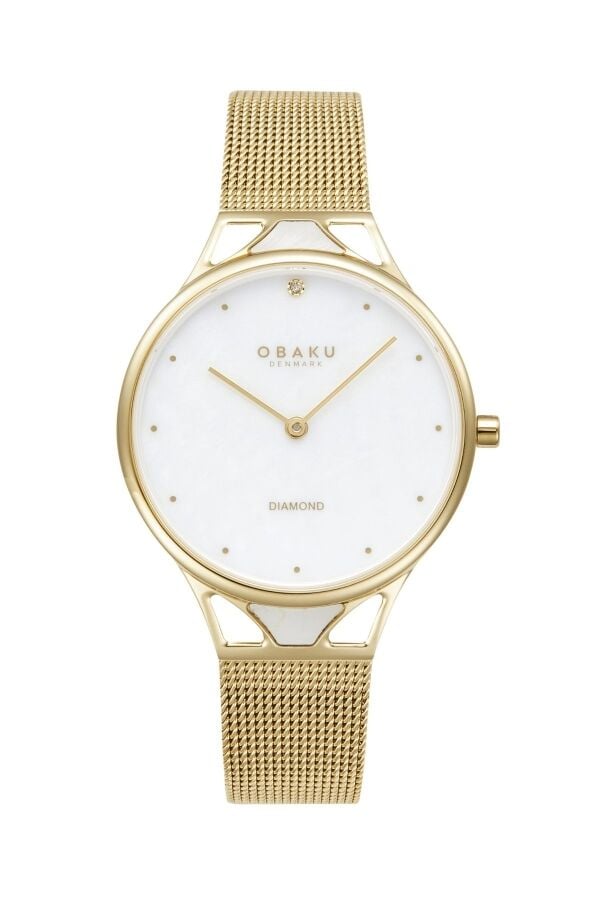 Obaku Denmark V302LXGWMG Quartz Çelik Hasır Altın Rengi Beyaz Kadran Safir Cam 32 mm Kadın Kol Saati