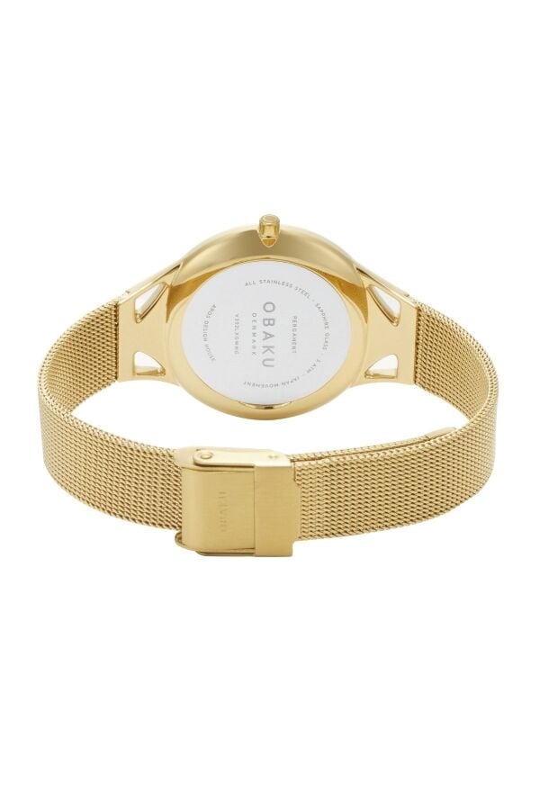 Obaku Denmark V302LXGWMG Quartz Çelik Hasır Altın Rengi Beyaz Kadran Safir Cam 32 mm Kadın Kol Saati
