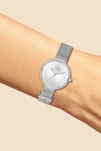 Ferro Gümüş Hasır kordon Kadın Kol Saati F21045C-979-A 3ATM Su Geçirmez 2 Yıl Garantili