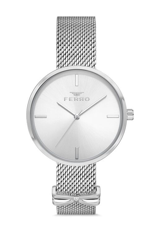 Ferro Gümüş Hasır kordon Kadın Kol Saati F21045C-979-A 3ATM Su Geçirmez 2 Yıl Garantili