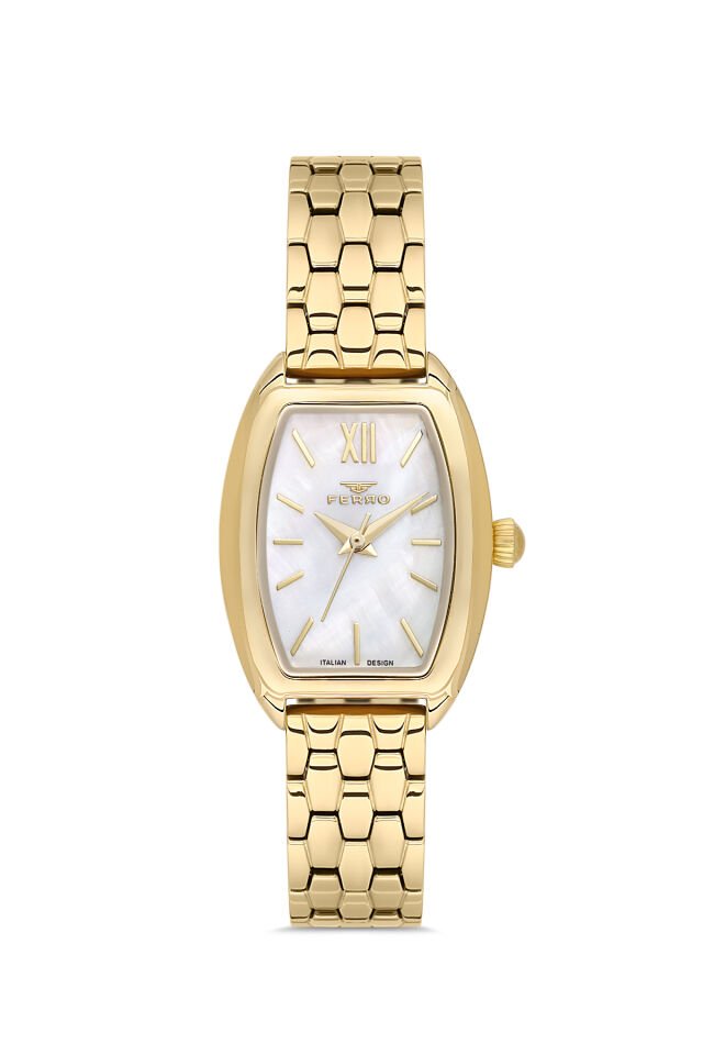Ferro Sarı Çelik Kordon Kadın Kol Saati FL21769AWT-B 3ATM Su Geçirmez 2 Yıl Garantili HediyePaketli