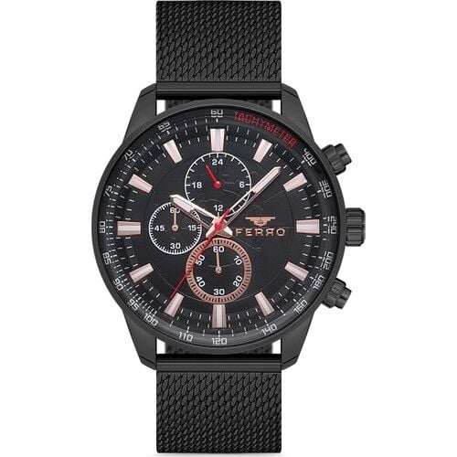 Ferro 44 mm Siyah Hasır Kordon Erkek Kol Saati FM3856C-1147-G FM3856C-1147-G