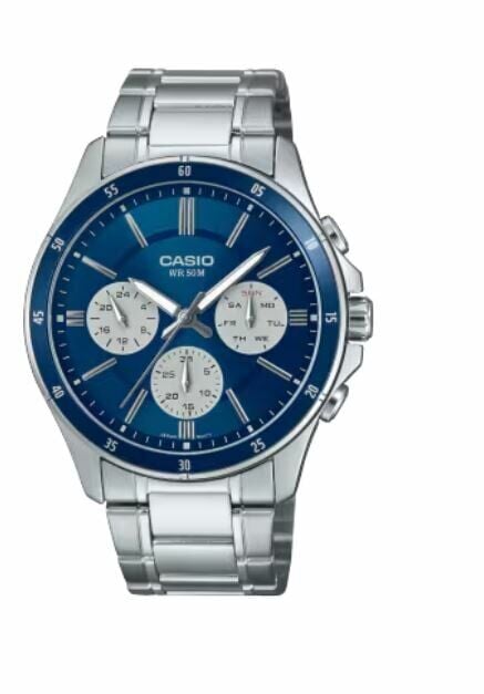 Casio MTP-1374D-2A3VDF Quartz Çelik Gri Mavi Kadran 44 mm Erkek Kol Saati
