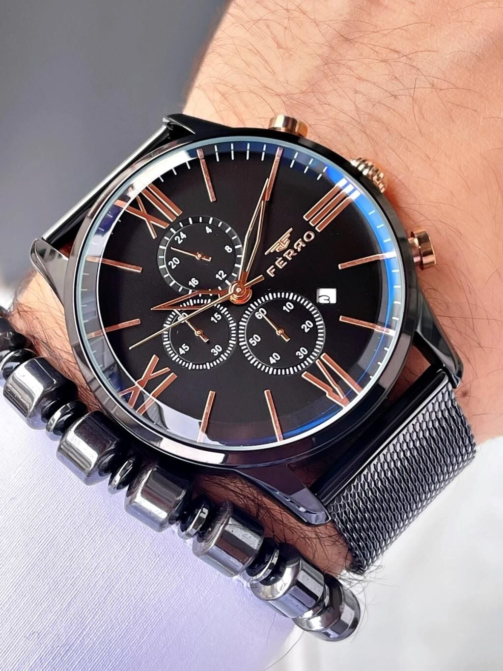 Ferro 45 mm Siyah Hasır Kordon Erkek Kol Saati FM1536C-G FM1536C-G