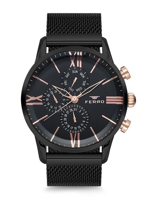 Ferro 45 mm Siyah Hasır Kordon Erkek Kol Saati FM1536C-G FM1536C-G