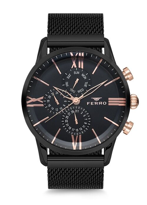 Ferro 45 mm Siyah Hasır Kordon Erkek Kol Saati FM1536C-G FM1536C-G