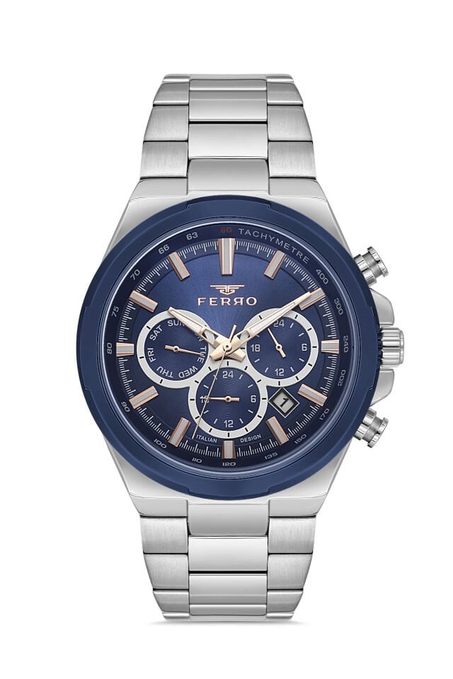 Ferro Gümüş Çelik Kordon Erkek Kol Saati FM11641AWT-L3 Fonksiyonları Aktif 3 ATM Su Geçirmez