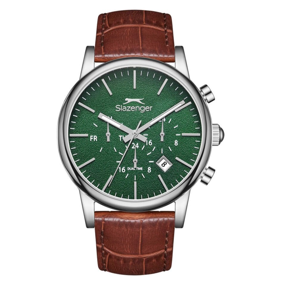 Slazenger SL.09.2481.2.04 Quartz Deri Kahverengi Yeşil Kadran 40 mm Erkek Kol Saati