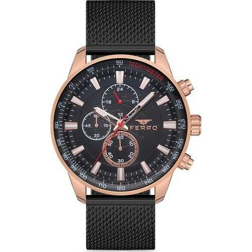 Ferro 44 mm Siyah Hasır Kordon Erkek Kol Saati FM3856C-1147-R FM3856C-1147-R