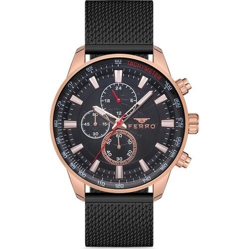 Ferro 44 mm Siyah Hasır Kordon Erkek Kol Saati FM3856C-1147-R FM3856C-1147-R