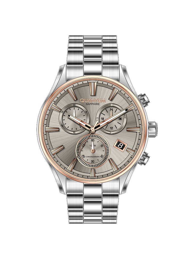 Quantum PWG1193.560 Quartz Çelik Gri Bej Kadran Safir Cam 10 ATM 44 mm Erkek Kol Saati