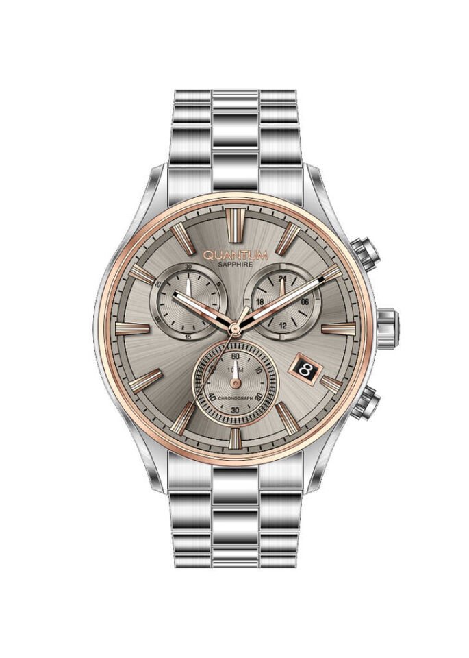 Quantum PWG1193.560 Quartz Çelik Gri Bej Kadran Safir Cam 10 ATM 44 mm Erkek Kol Saati