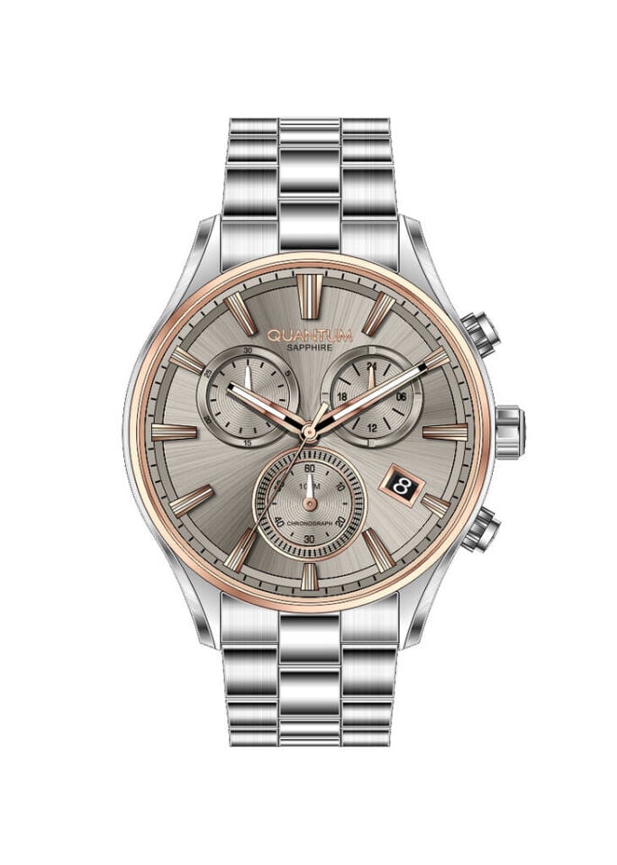 Quantum PWG1193.560 Quartz Çelik Gri Bej Kadran Safir Cam 10 ATM 44 mm Erkek Kol Saati
