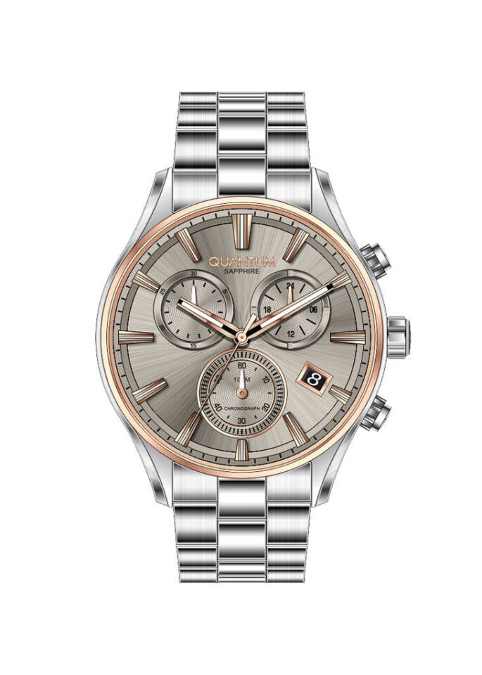 Quantum PWG1193.560 Quartz Çelik Gri Bej Kadran Safir Cam 10 ATM 44 mm Erkek Kol Saati