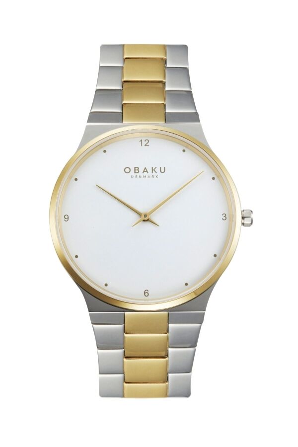 Obaku Denmark V305GXFWSF Quartz Çelik Altın/Gri Beyaz Kadran Safir Cam 42 mm Erkek Kol Saati