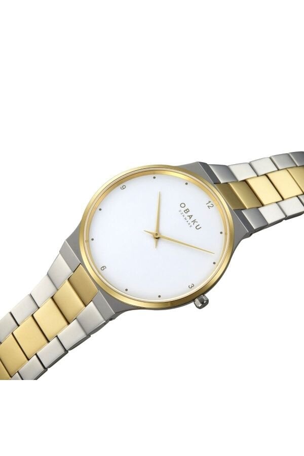 Obaku Denmark V305GXFWSF Quartz Çelik Altın/Gri Beyaz Kadran Safir Cam 42 mm Erkek Kol Saati