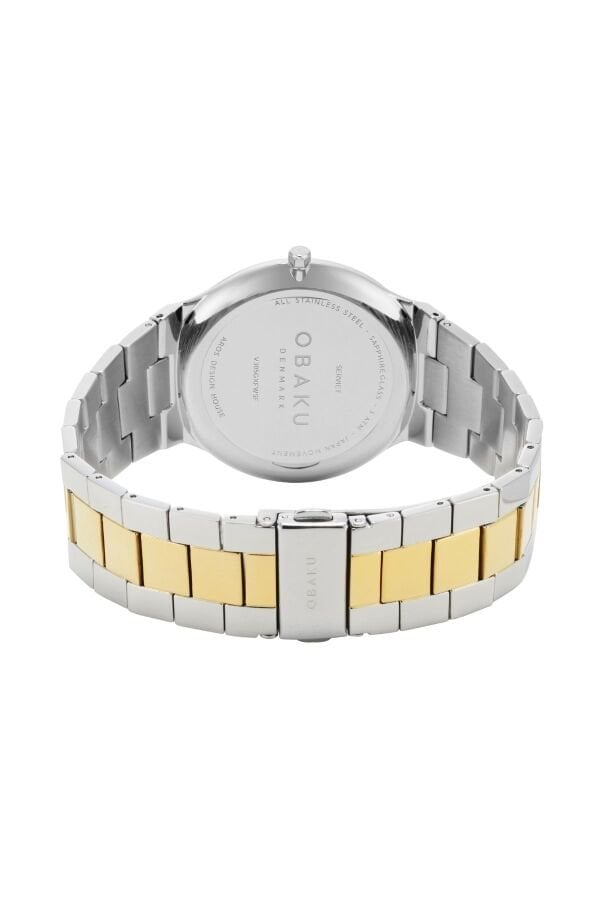 Obaku Denmark V305GXFWSF Quartz Çelik Altın/Gri Beyaz Kadran Safir Cam 42 mm Erkek Kol Saati