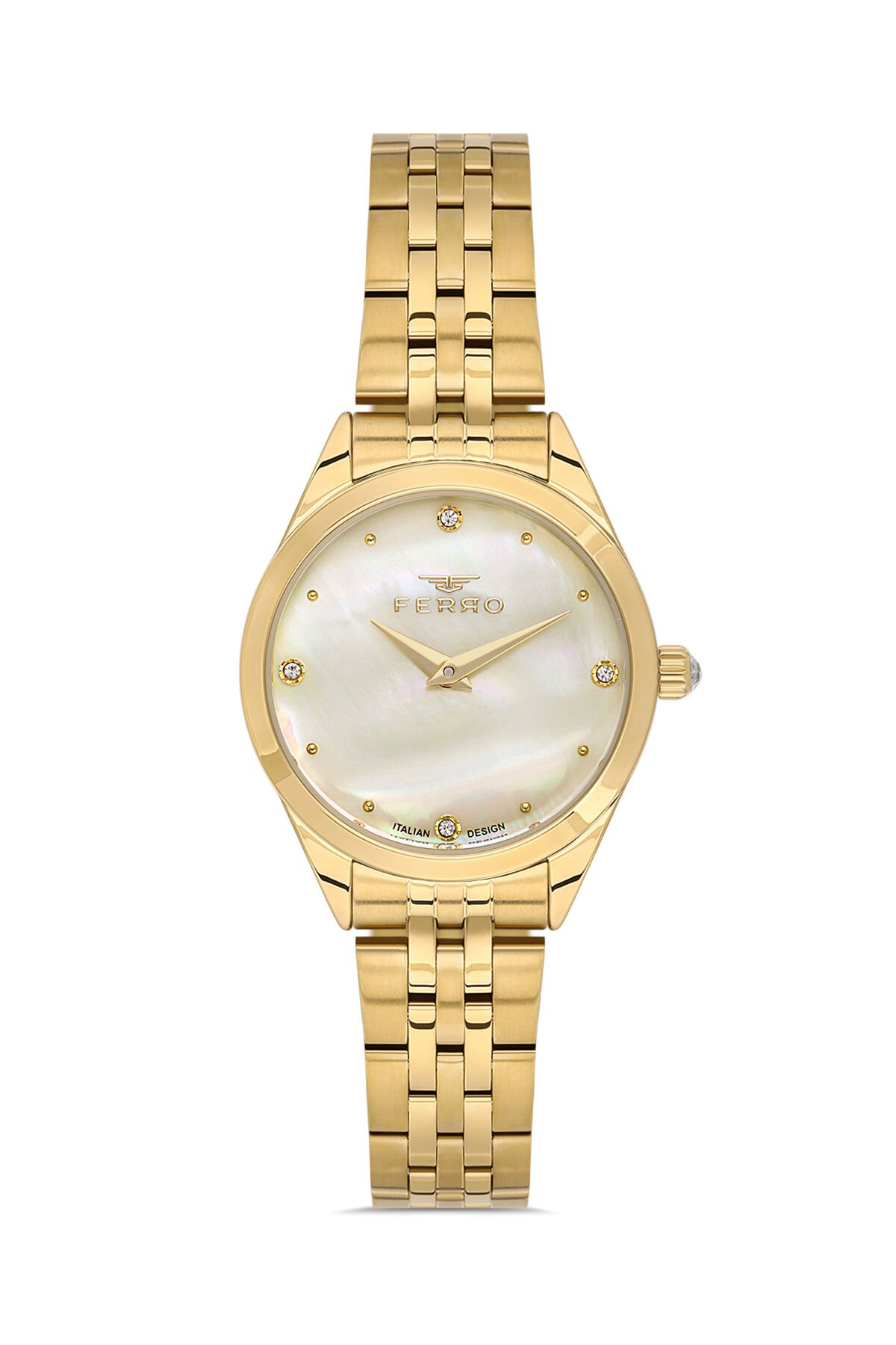 Ferro Sarı Çelik Kordon Kadın Kol Saati FL40141A-B4 3ATM Su Geçirmez 2 Yıl Garantili HediyePaketli