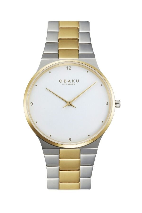 Obaku Denmark V305GXFWSF Quartz Çelik Altın/Gri Beyaz Kadran Safir Cam 42 mm Erkek Kol Saati