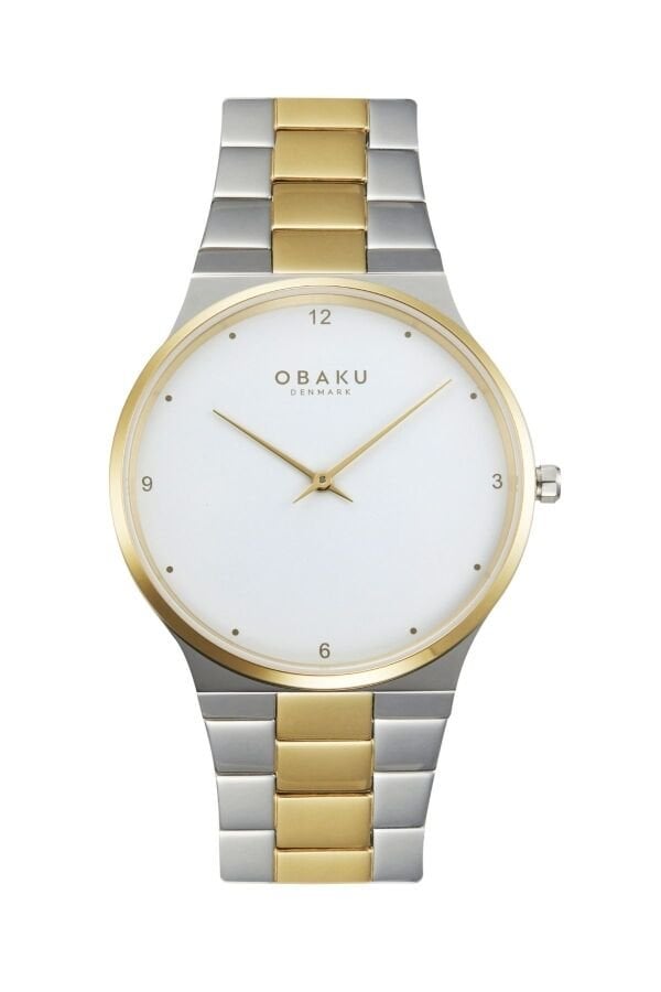 Obaku Denmark V305GXFWSF Quartz Çelik Altın/Gri Beyaz Kadran Safir Cam 42 mm Erkek Kol Saati
