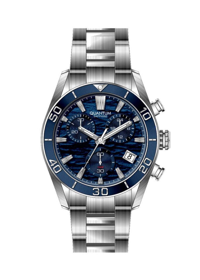Quantum PWG1199.390 Quartz Çelik Gri Lacivert Kadran 43 mm Erkek Kol Saati