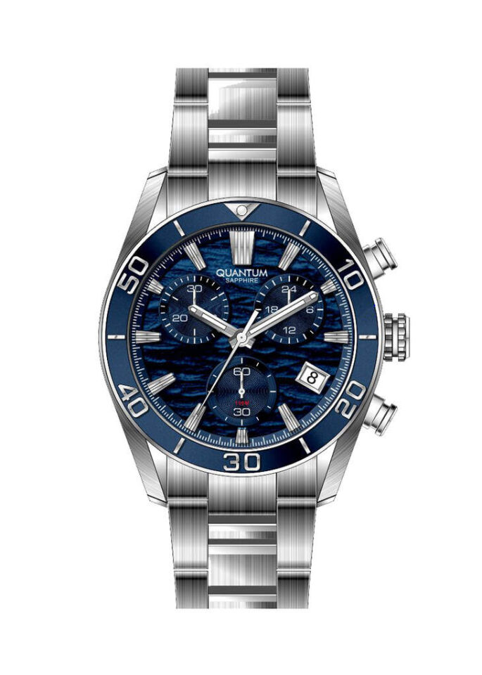 Quantum PWG1199.390 Quartz Çelik Gri Lacivert Kadran 43 mm Erkek Kol Saati